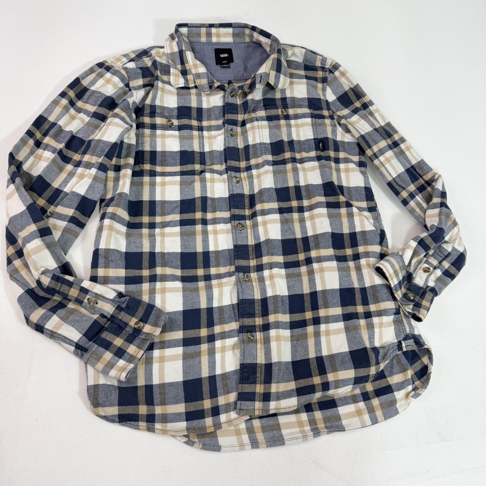 Vans Shirt Mens Large Blue Plaid Flannel Button Down‎ Long Sleeve Tailored Fit